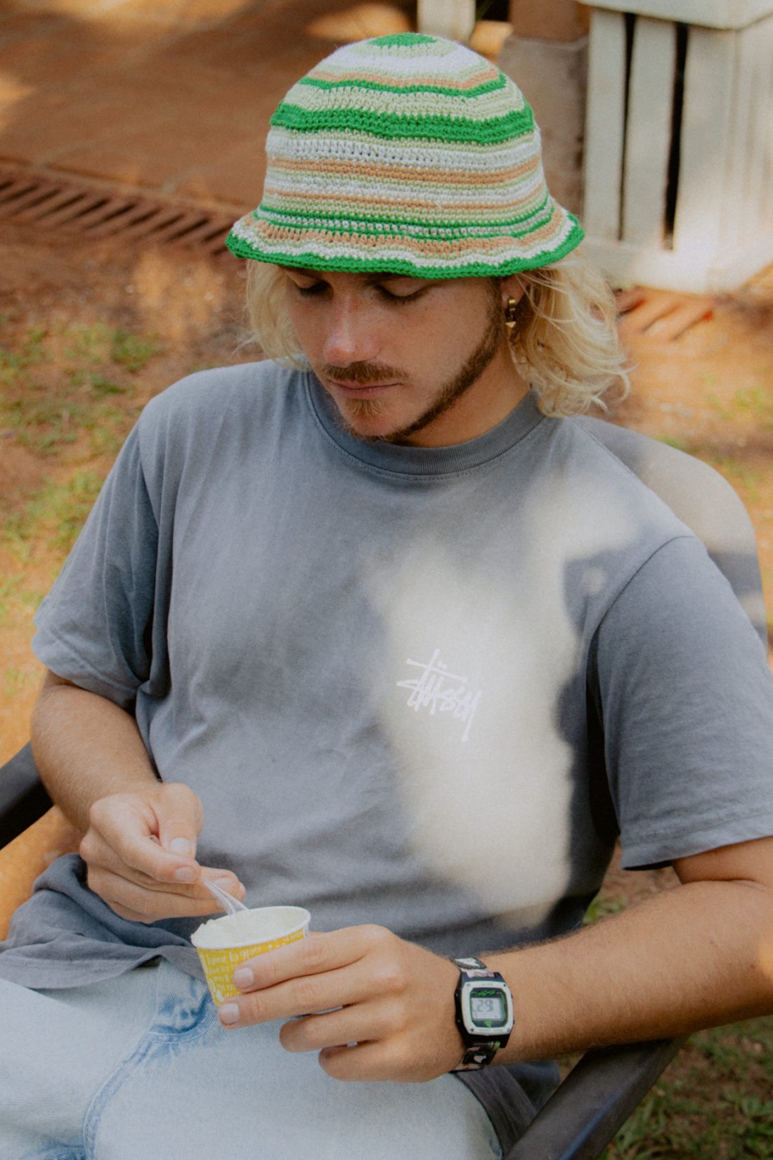 Fashion photography of man with a bucket hat