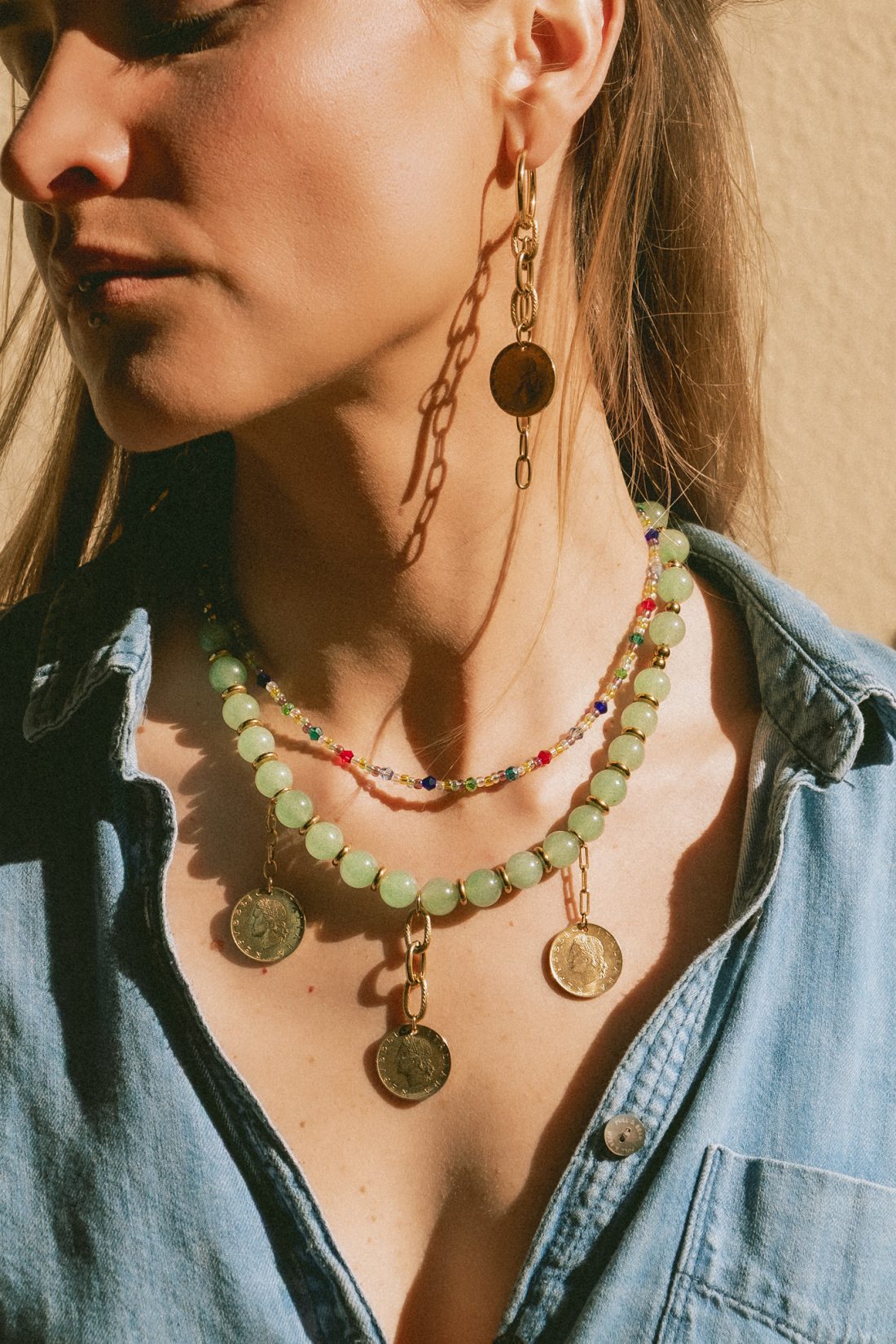 Product photography of a woman wearing Maison Prairie jewelry